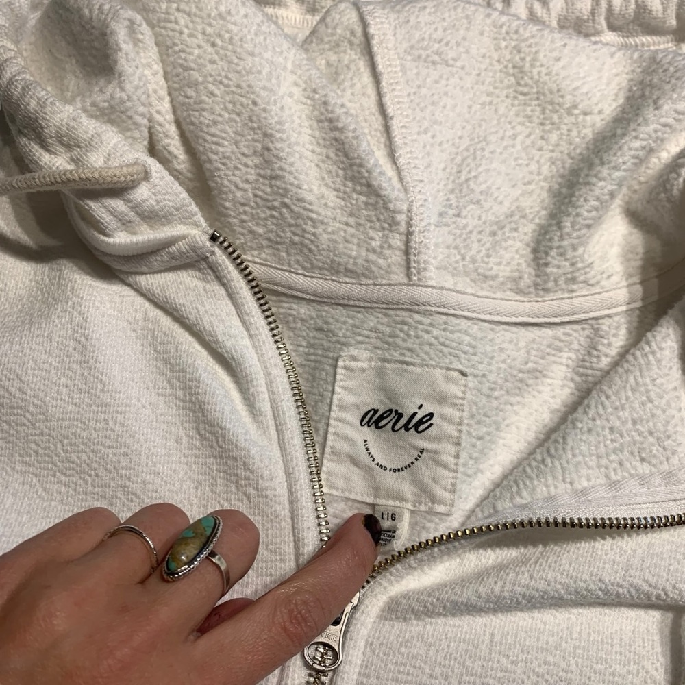Aerie Quarter Zip Hoodie Womens Large White Cropped Soft Lounge Pullover - Picture 6 of 9